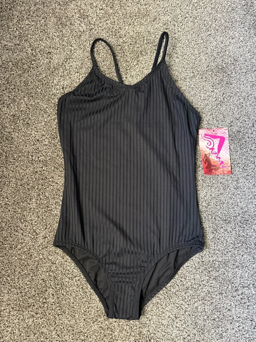 Kanu Surf Kids Black Ribbed One-Piece Swimsuit